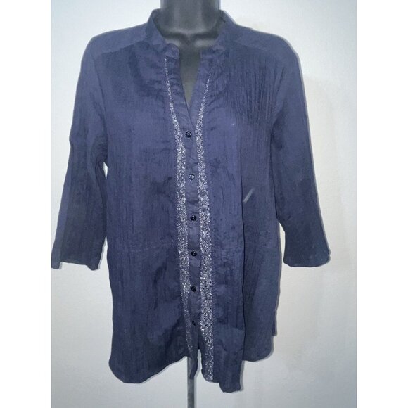 Cato Blouse button front three-quarter Sleeve women’s Large black Boho - Picture 1 of 8